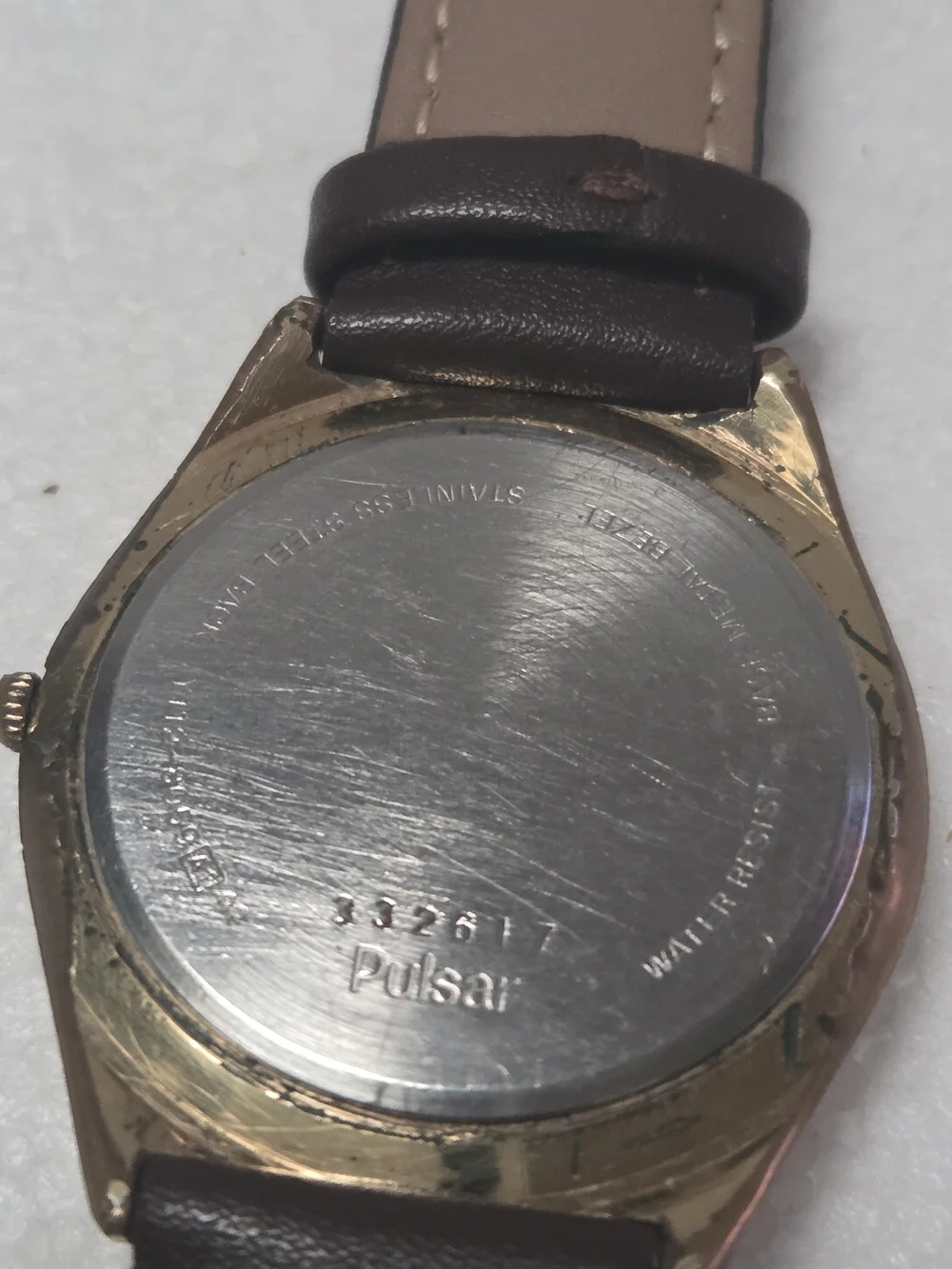 Pulsar By Seiko Gold Tone Quartz Watch with Brown Leather Strap Date